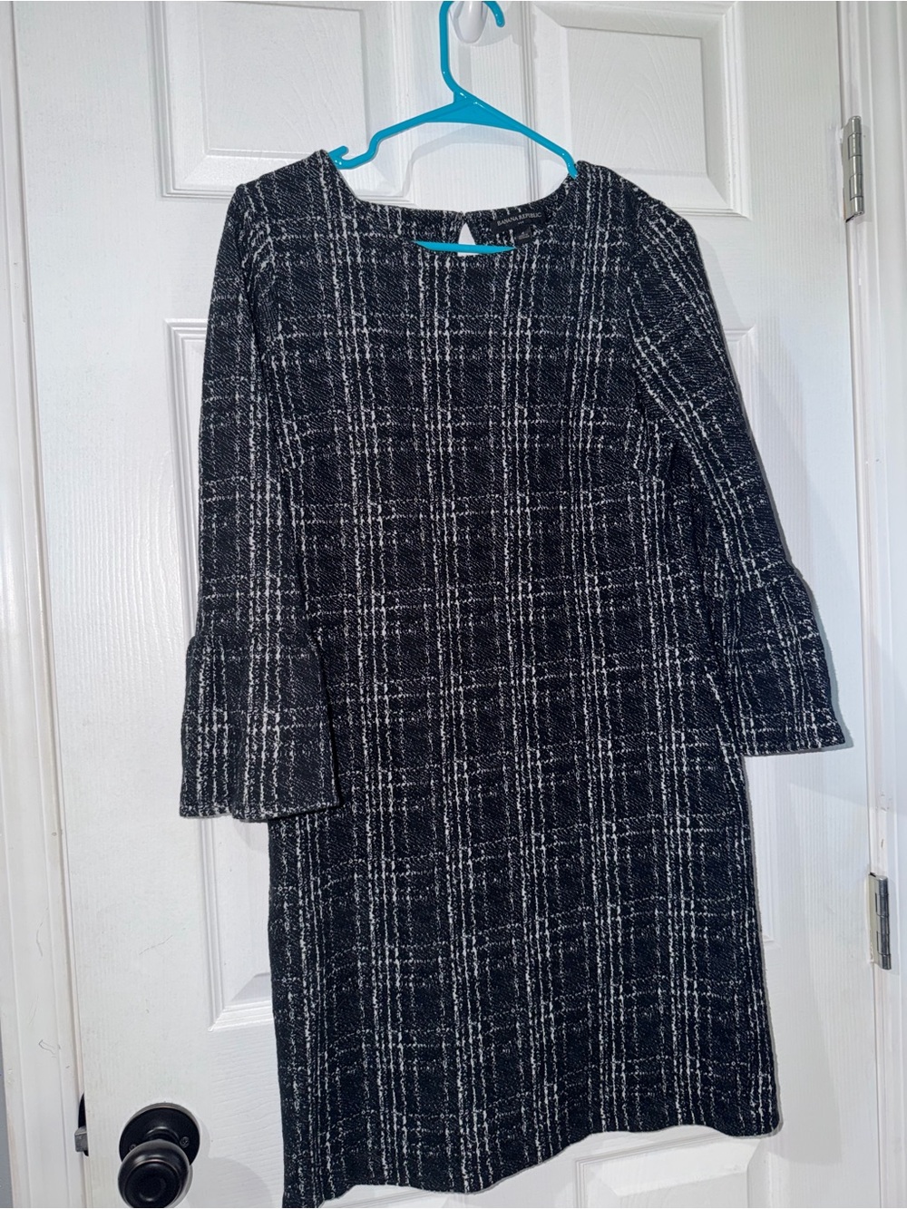 Banana Republic Black & White Plaid Long Sleeve Dress